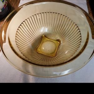 Federal Amber Ribbed large mixing bowl with pedestal 1970s.